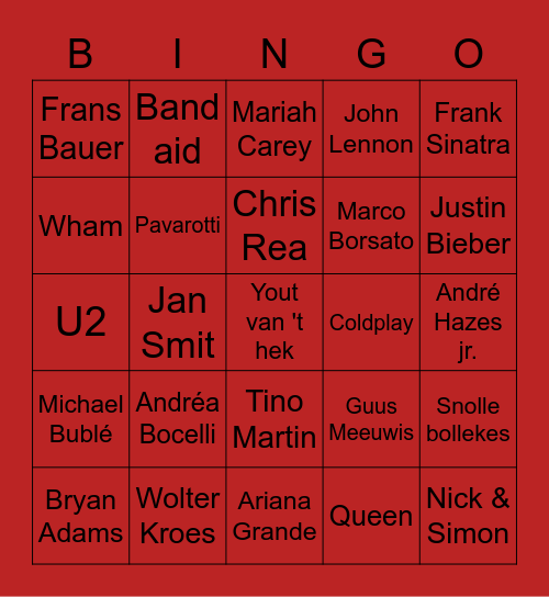Kerstmuziek Bingo Card