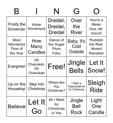 Winter Song Bingo Card