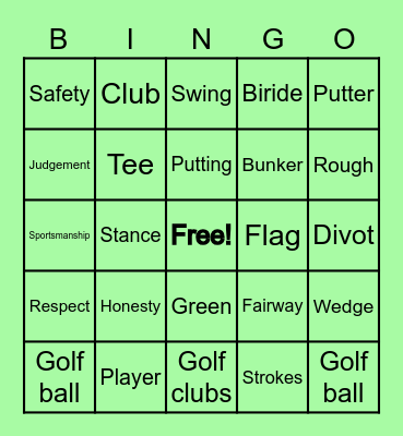 Golf Bingo Card