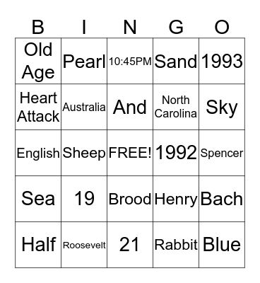 Trivia Bingo Card