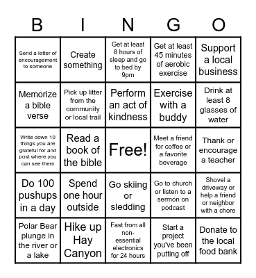 January 2022 Bingo Card