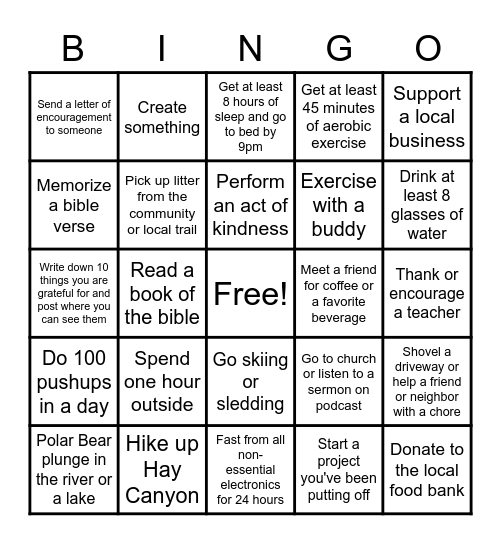 January 2022 Bingo Card