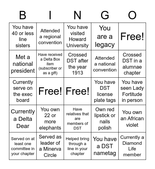 Delta Sigma Theta Bingo Card