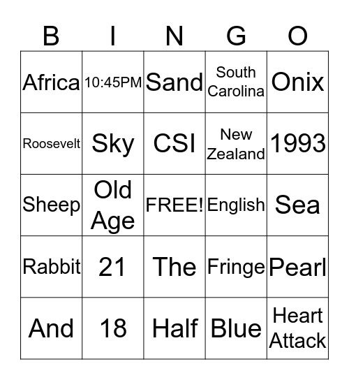 Trivia Bingo Card