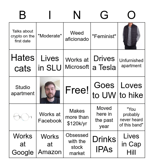 Dating men in Seattle Bingo Card