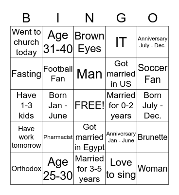 Couples Bingo Card