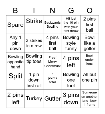 Christmas Bowling Bingo Card