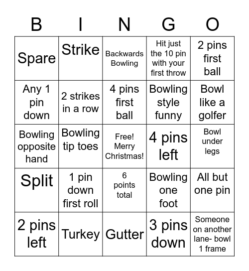 Christmas Bowling Bingo Card