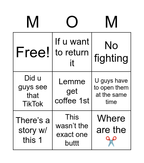 Mom’s Christmas Saying Bingo Card