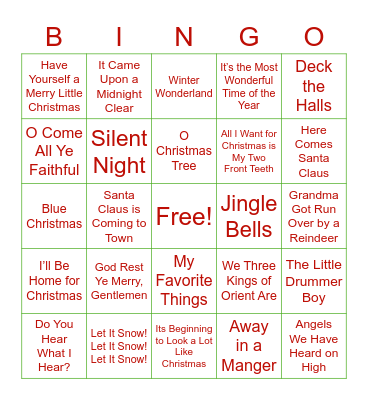 Christmas Song Bingo Card