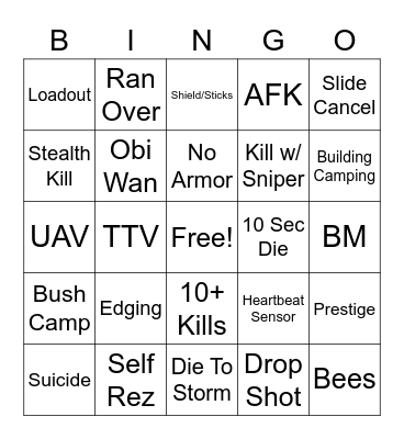 Warzone Bingo Card
