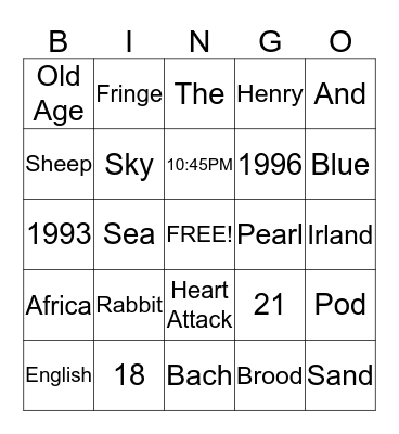 Trivia Bingo Card
