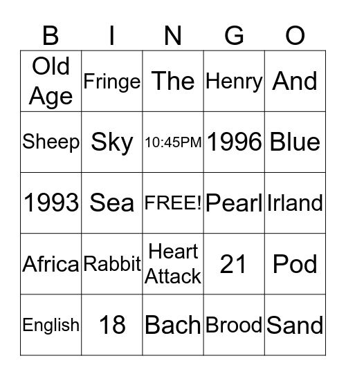 Trivia Bingo Card