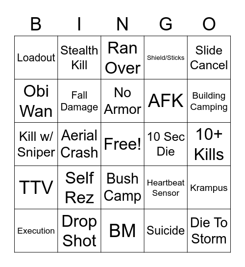 Warzone Bingo Card