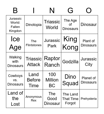 Dino Movie Bingo Card