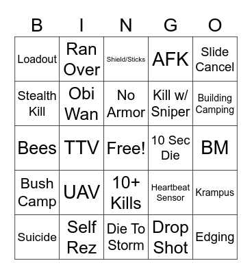 Warzone Bingo Card