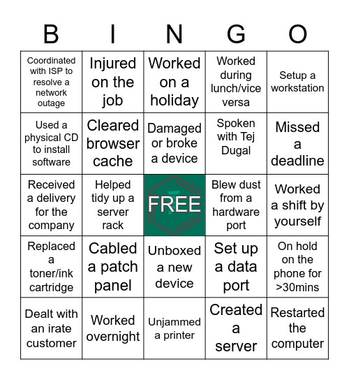 IT Support Bingo Card