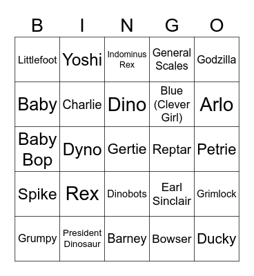 Famous Dinos Bingo Card