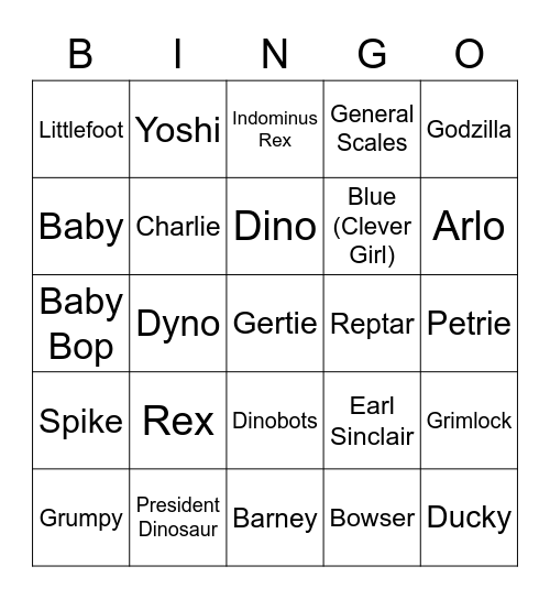 Famous Dinos Bingo Card