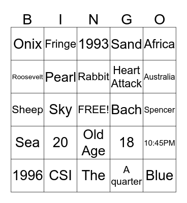 Trivia Bingo Card