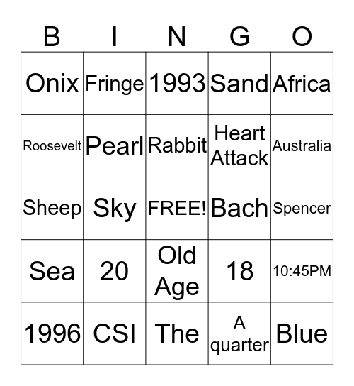 Trivia Bingo Card