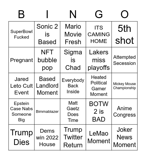 2022 Bingo Card Bingo Card