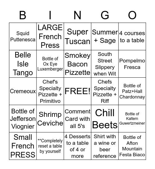 SUNDAY BINGO AT THE PUMP Bingo Card