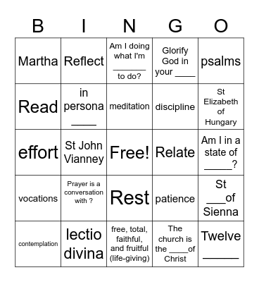 Confirmation 2 2021 Bingo Card