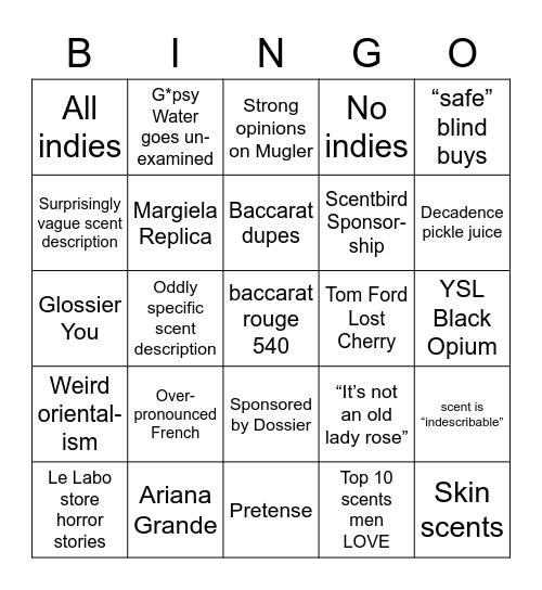 Scentfluencer Bingo ) Bingo Card