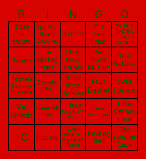 A Christmas Story BINGO Card