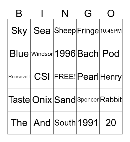Trivia Bingo Card