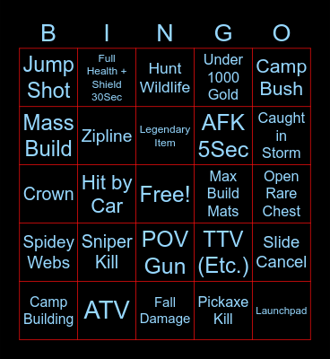 Fortnite Chap 3 Bingo Card