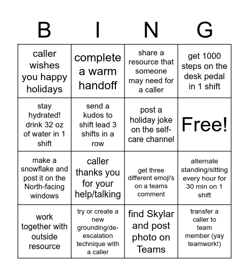 HOLIDAY BINGO Card