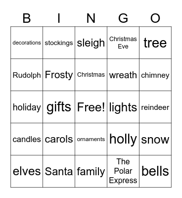 Christmas Words Bingo Card