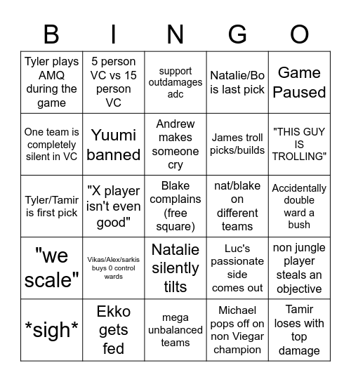 inhouse Bingo Card