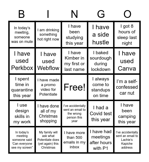 So long (for now) Bingo Card