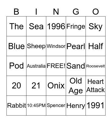 Trivia Bingo Card