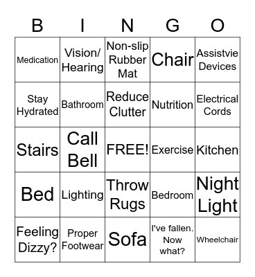 Fall Prevention Bingo Card