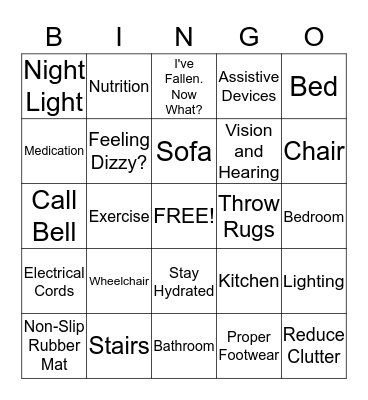 FALL PREVENTION BINGO Card