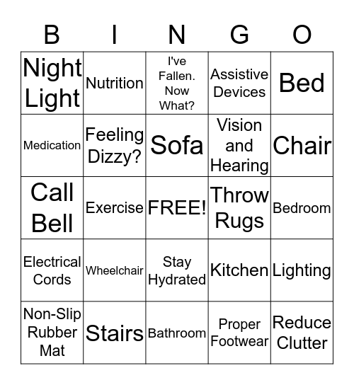 FALL PREVENTION BINGO Card