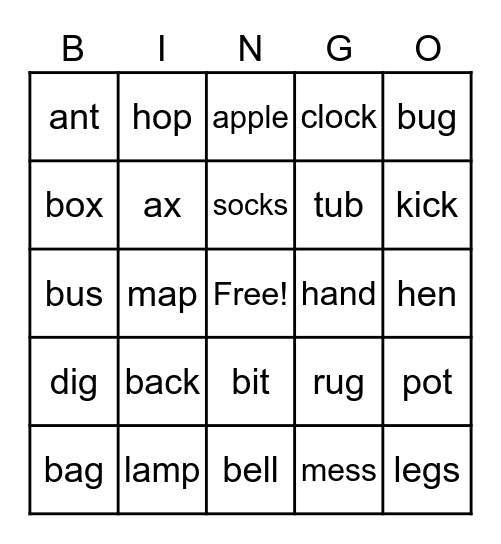 Phonics Bingo Card