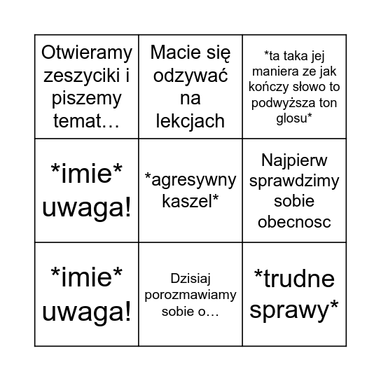 Wychowawcza bingo Card