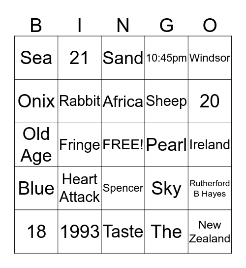 Trivia Bingo Card