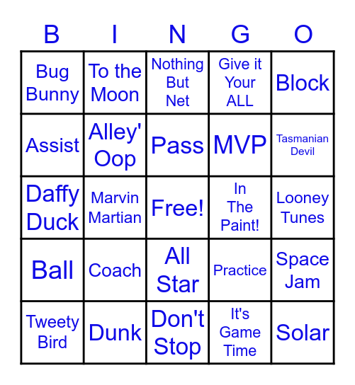 Space Jam Baby Shower Bingo Card