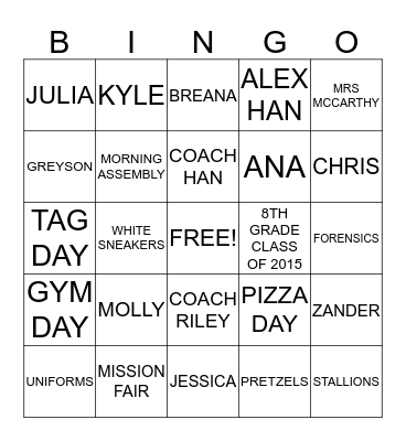 STS CLASS OF 2015 BINGO Card