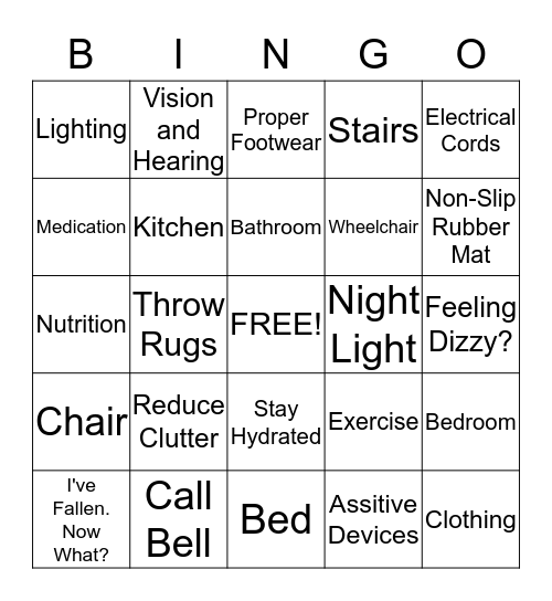 FALL PREVENTION BINGO Card