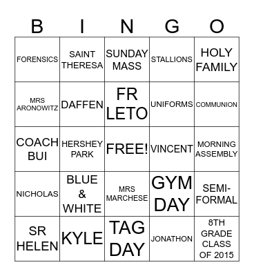 STS CLASS OF 2015 BINGO Card