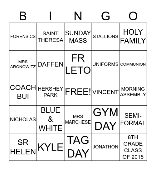 STS CLASS OF 2015 BINGO Card