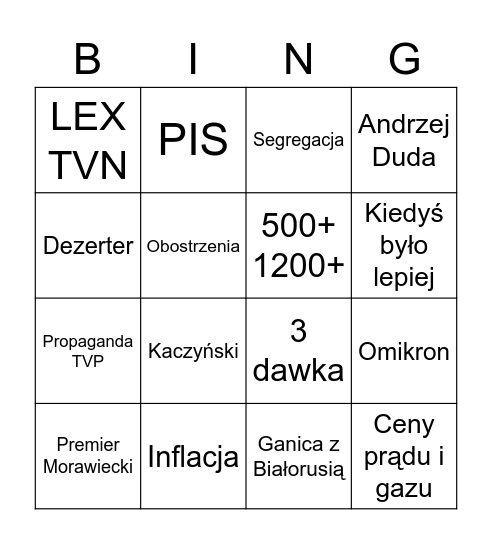 Świenta 2k21 Bingo Card