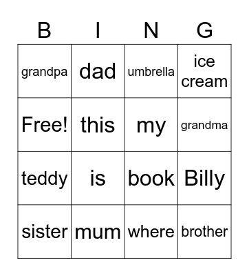 FAF1 Bingo Card